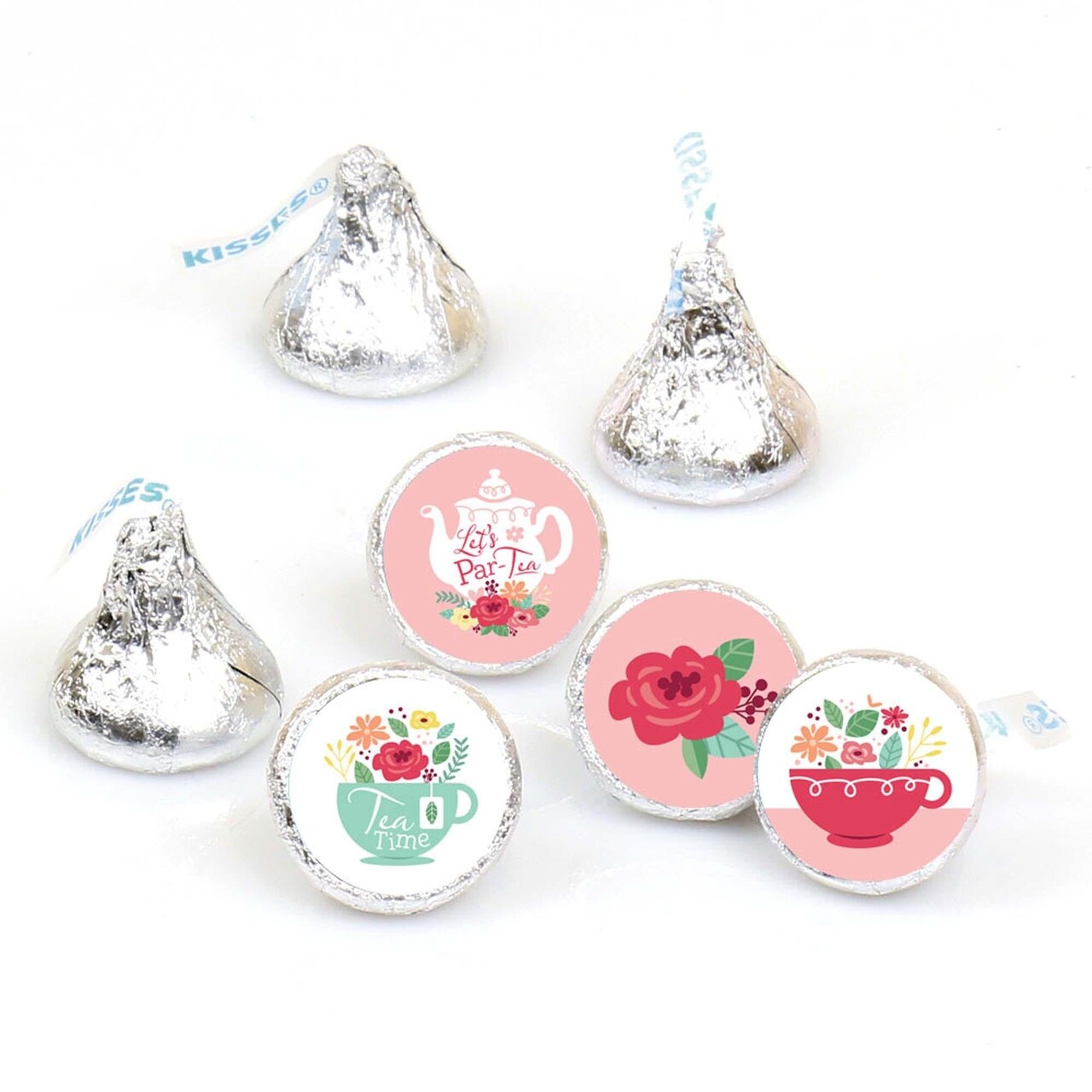 Big Dot of Happiness Floral Let's Par-Tea - Garden Tea Party Round Candy Sticker Favors - Labels Fits Chocolate Candy (1 sheet of 108)
